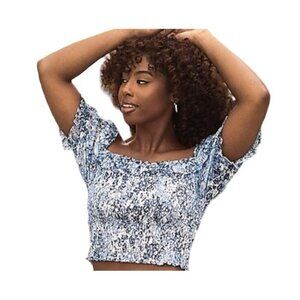 Express Smocked Top Cropped Off The Shoulder Blue & White XL $ 60